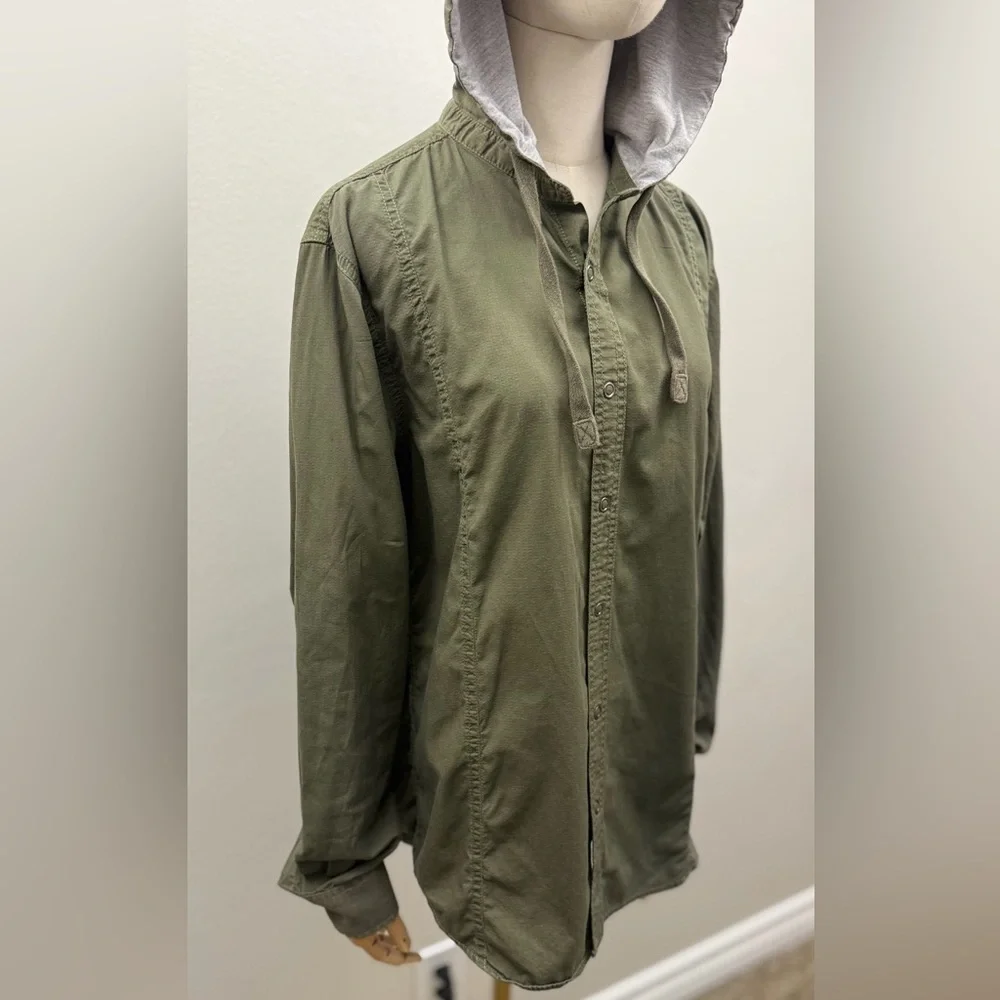 American Rag Olive Green Hooded Button Up Shirt Jacket Size M Cotton